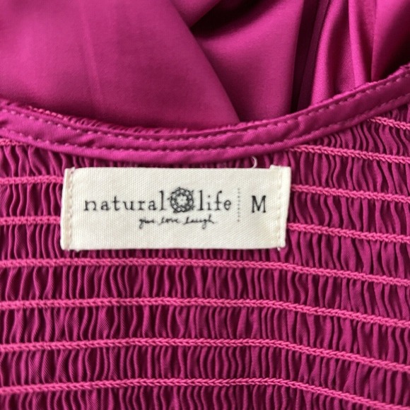 Natural Life Dress Womens Medium Pink Satin Olivia Smocked Maxi Peasant Bohemian - Picture 6 of 7